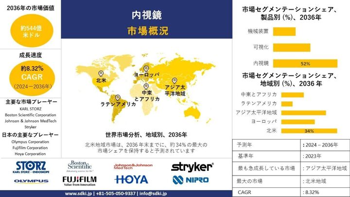 世界の内視鏡産業分析レポート、成長、機会、トップメーカー、サイズ、シェア、トレンド概要 - 2024-2036年予測